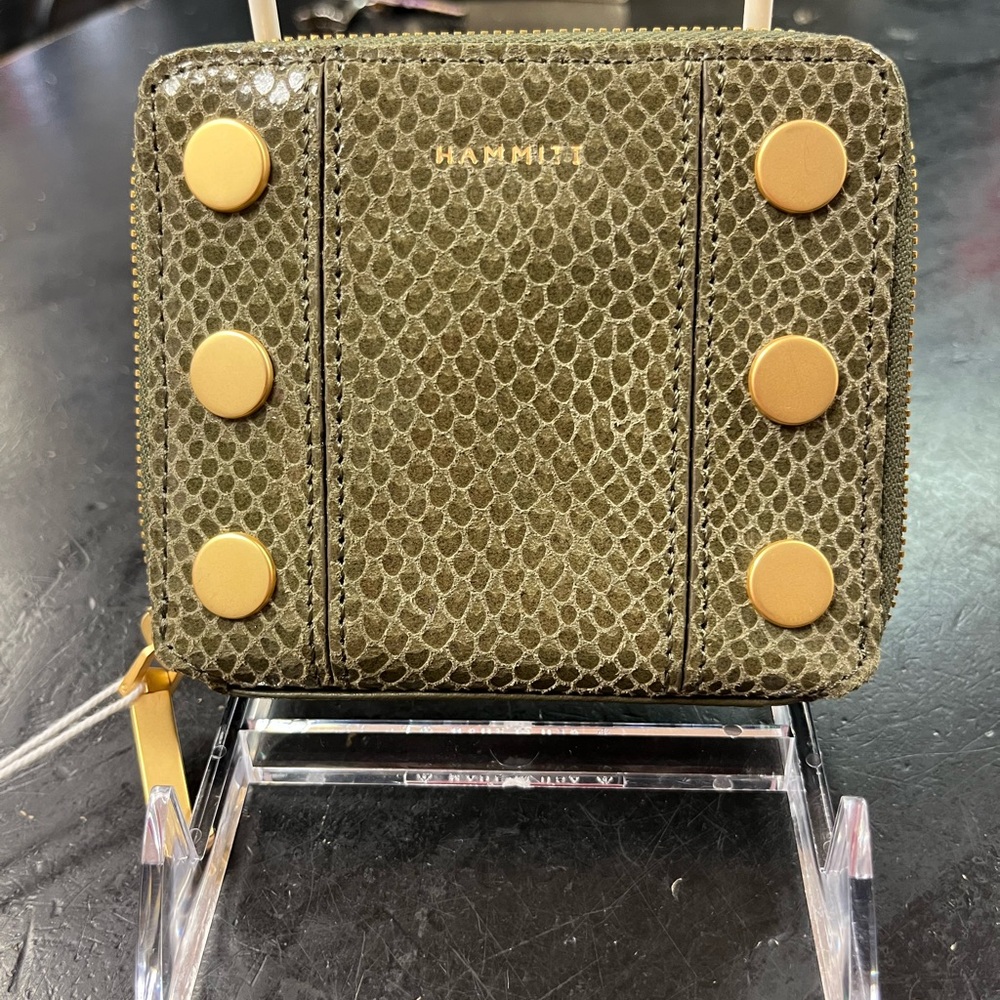 Hammitt Olive Leather Wallet with Gold Zipper 5 North
